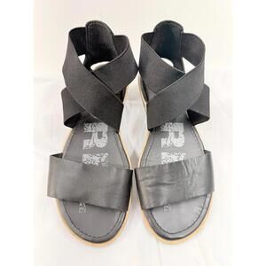 Sorel Women’s Ella II Sandals Black Leather Elastic Strappy Flat Comfort Size 6